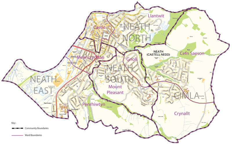 Map showing Neath Wards
